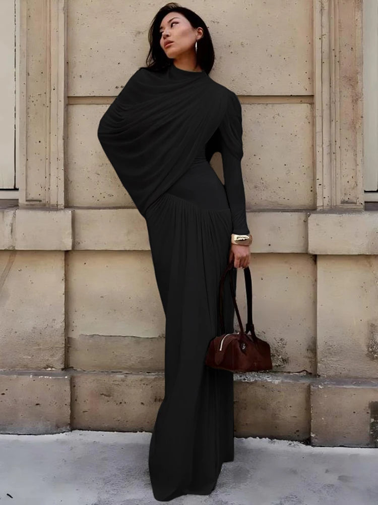 Rushed Shawl Neck Maxi dress