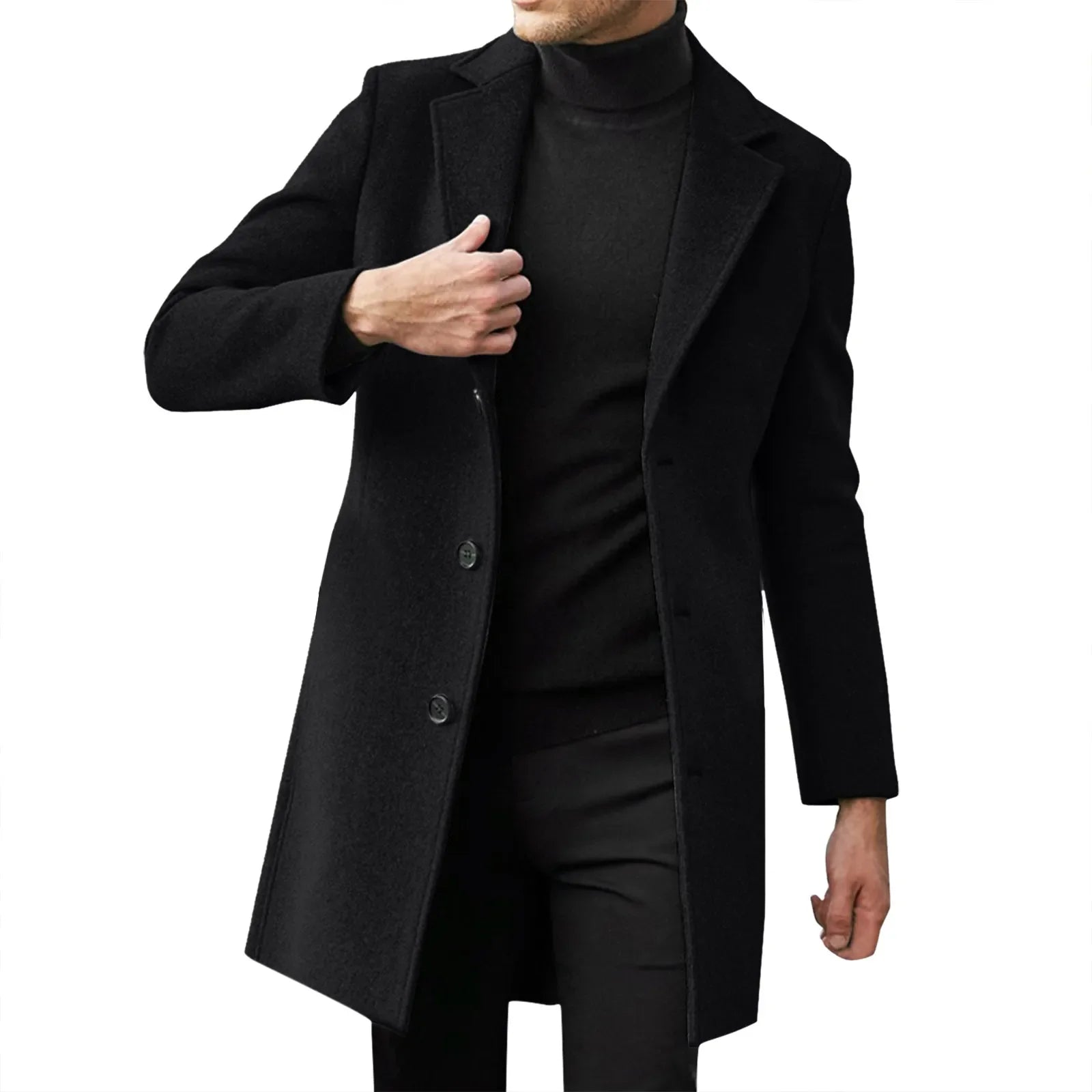 Men's Wool-Blend Trench Coat-Casual Business Style