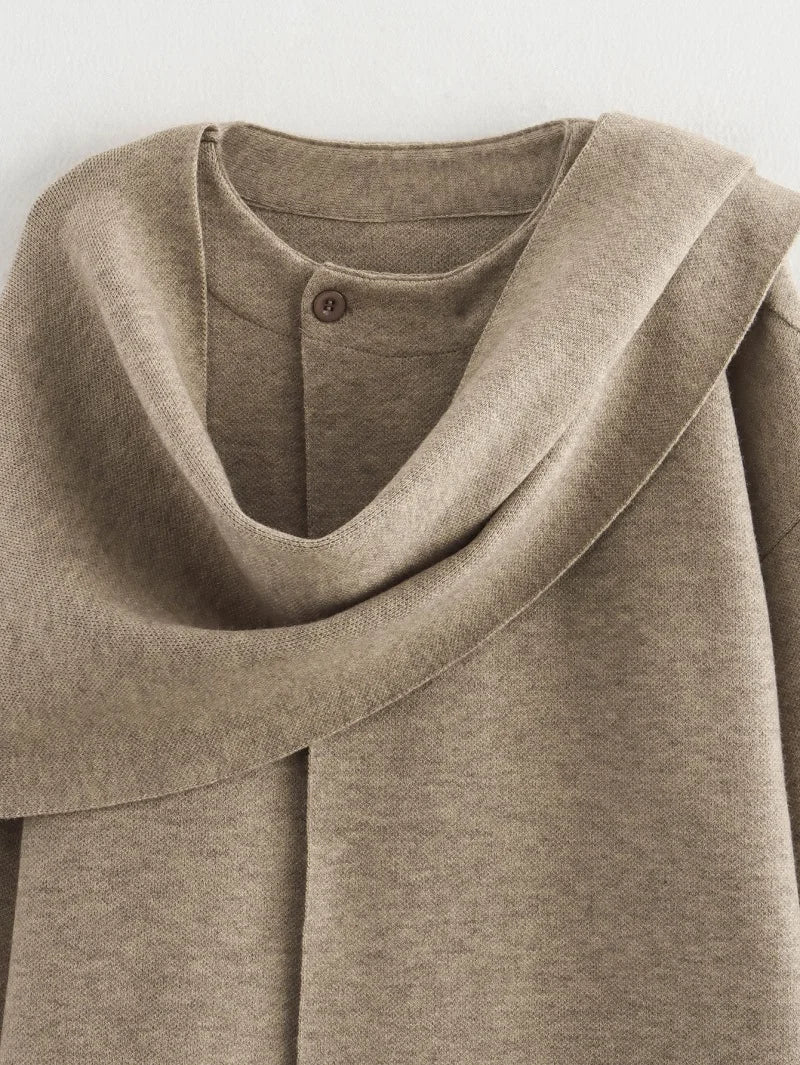 Plush Padded Winter Coat with Asymmetric Scarf-Women