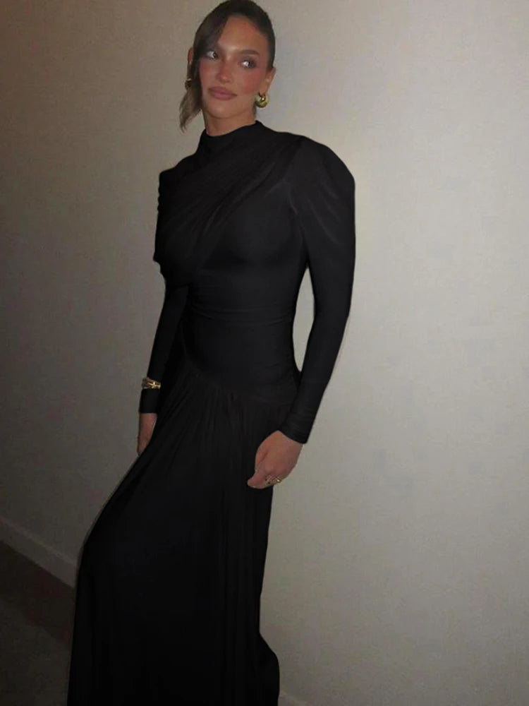 Rushed Shawl Neck Maxi dress