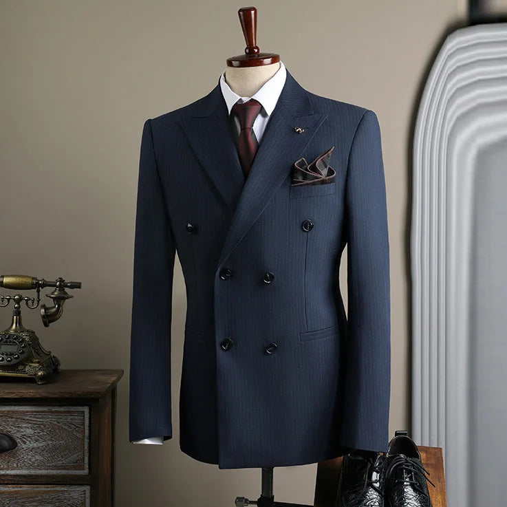 Men's Double-Breasted Blazer-Business Formal Wear