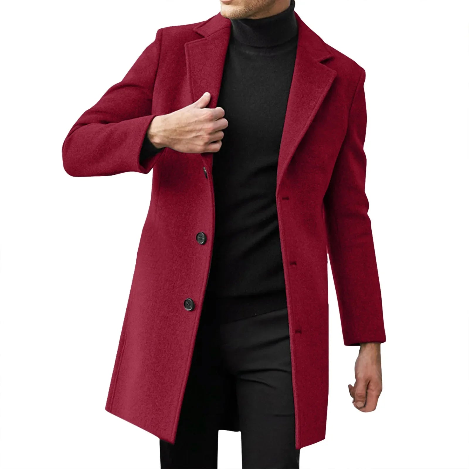 Men's Wool-Blend Trench Coat-Casual Business Style