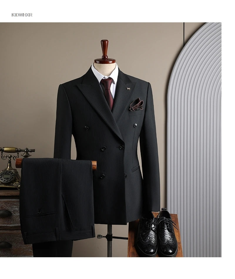 Men's Double-Breasted Blazer-Business Formal Wear
