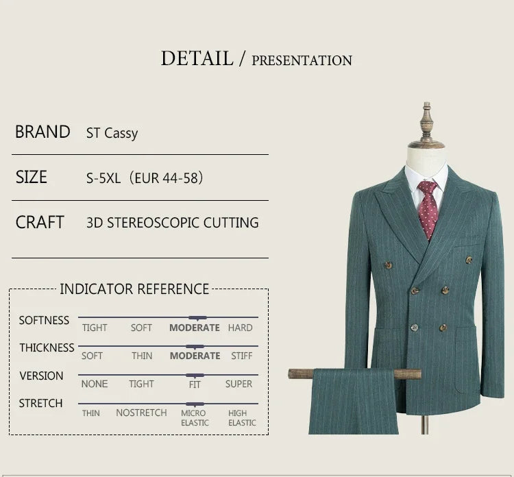 Men's Striped Double-Breasted Suit-Formal Occasion