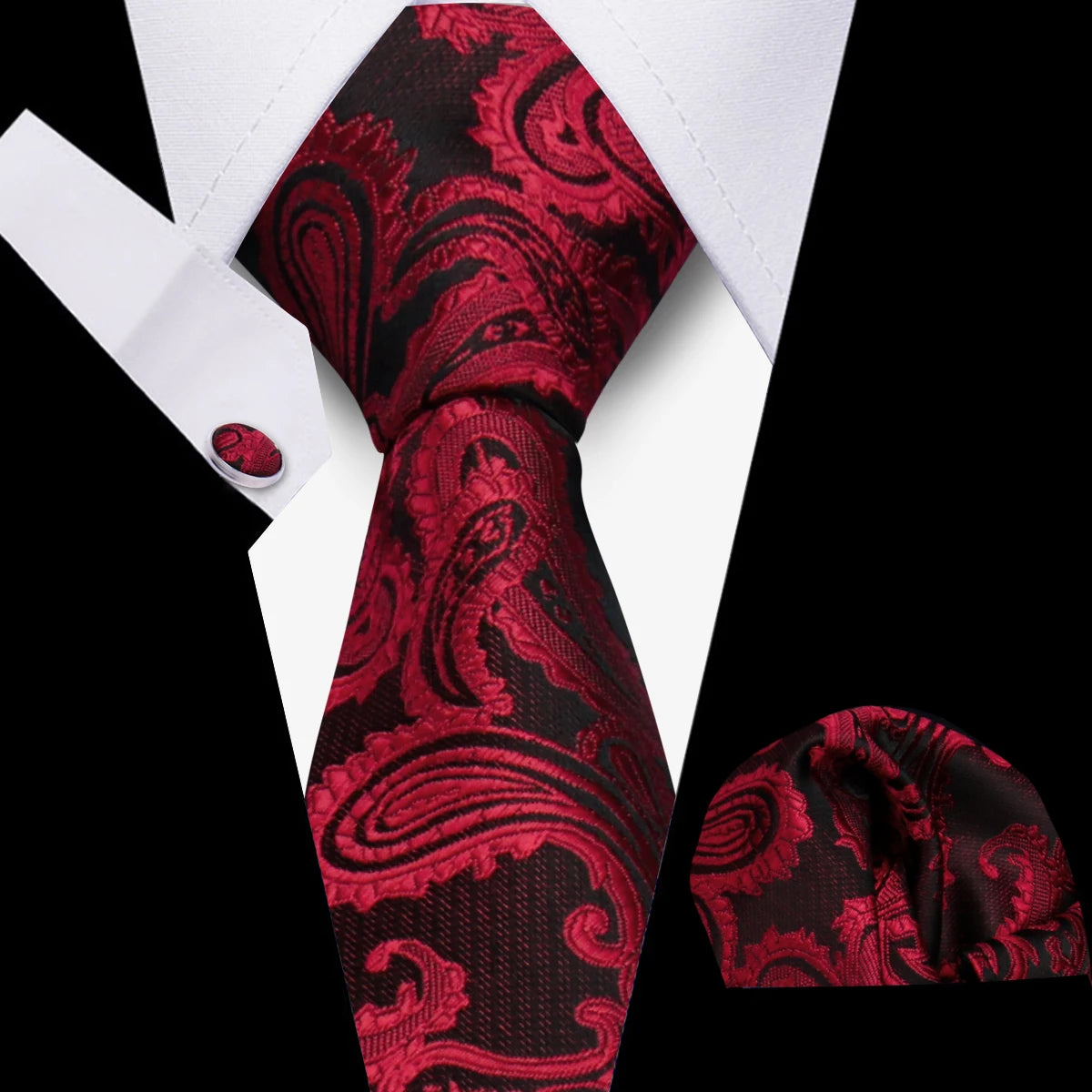 Men's Business Necktie Set Classic Plaid Cufflinks Handkerchief