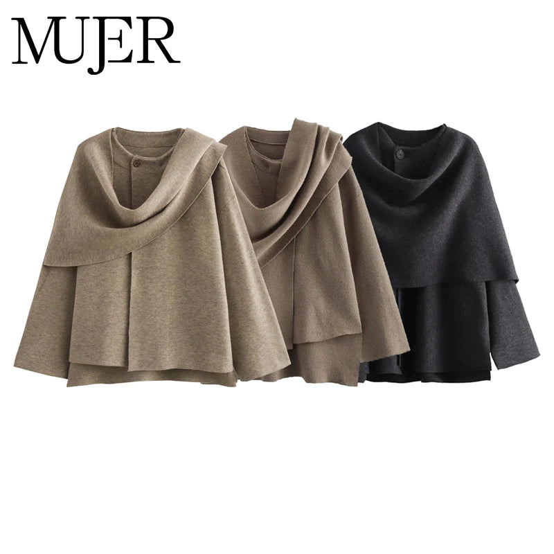 Plush Padded Winter Coat with Asymmetric Scarf-Women