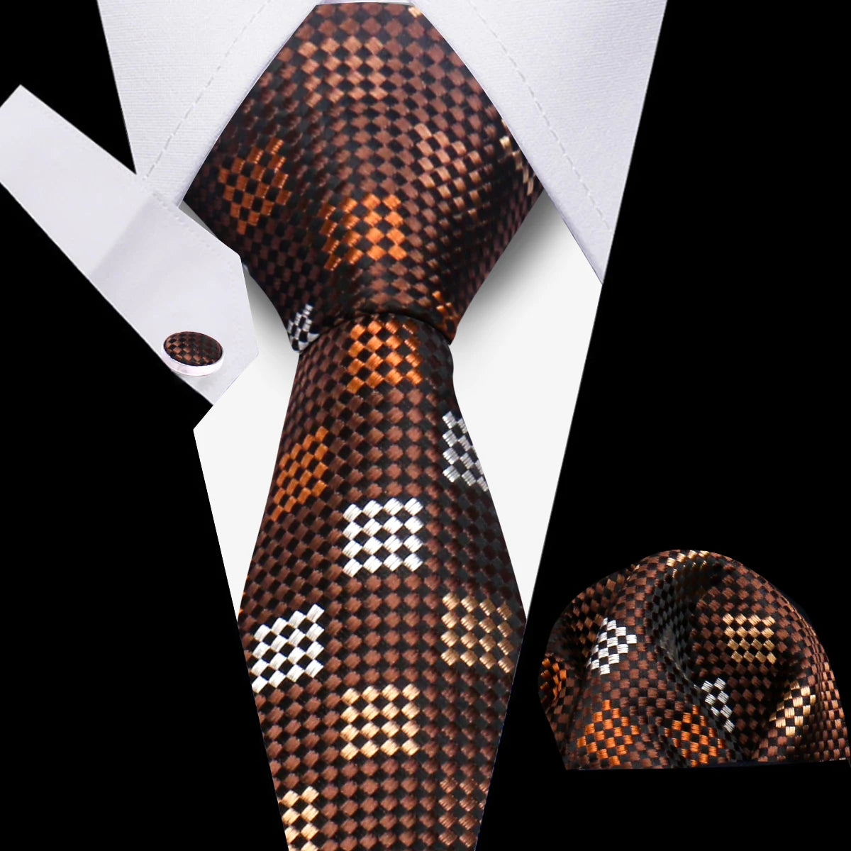 Men's Business Necktie Set Classic Plaid Cufflinks Handkerchief