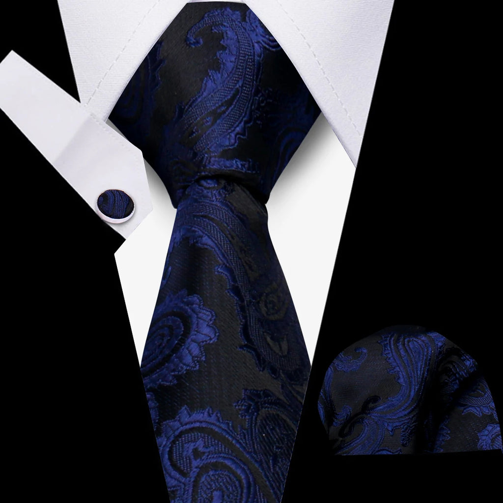 Men's Business Necktie Set Classic Plaid Cufflinks Handkerchief