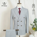 Men's Striped Double-Breasted Suit-Formal Occasion