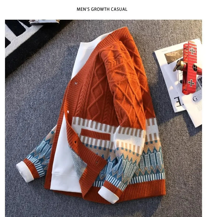 Retro Patchwork V-Neck Cardigan