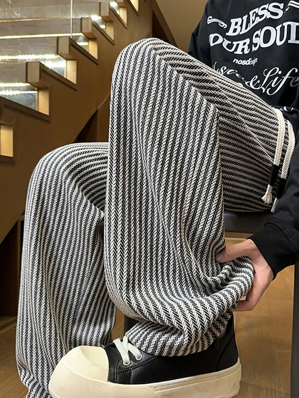 Men’s Striped Casual Pants with Elastic Waist