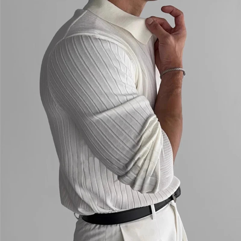 Men’s V-Neck Knit Polo Sweater