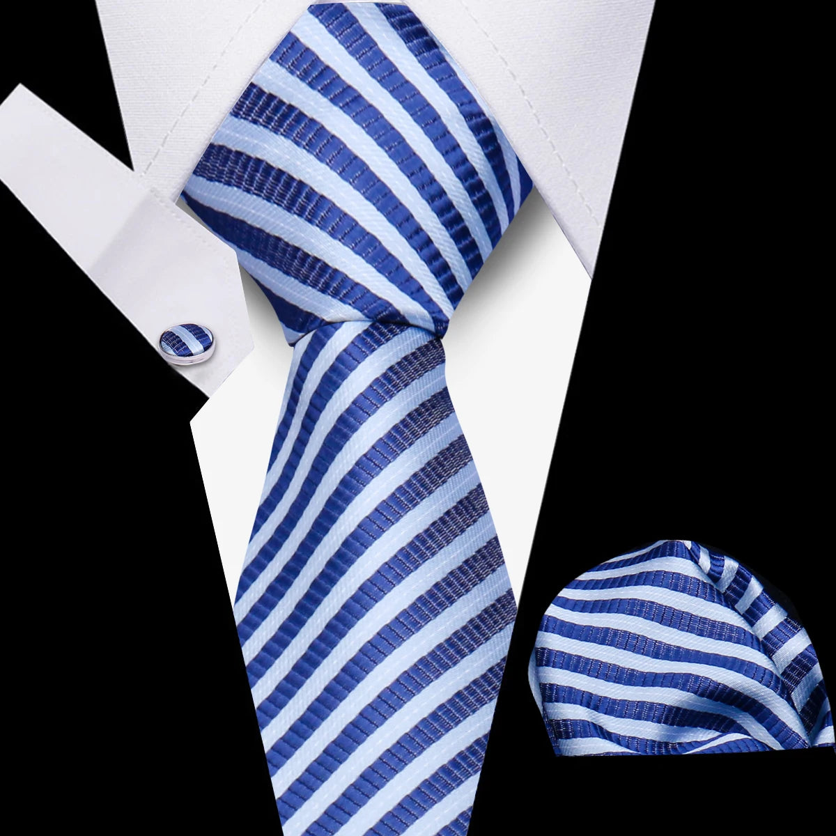 Men's Business Necktie Set Classic Plaid Cufflinks Handkerchief