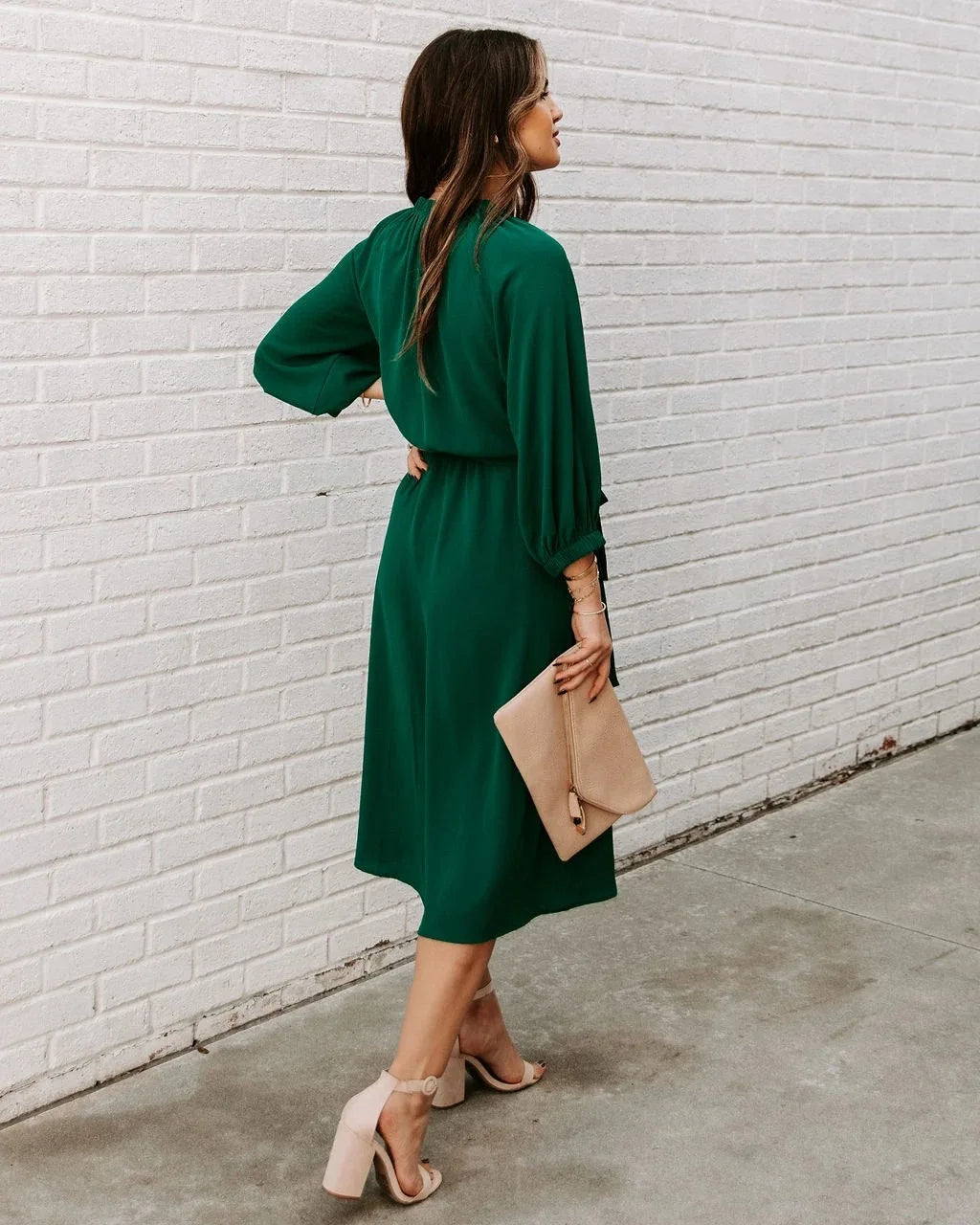 Green Long-Sleeve Midi Dress