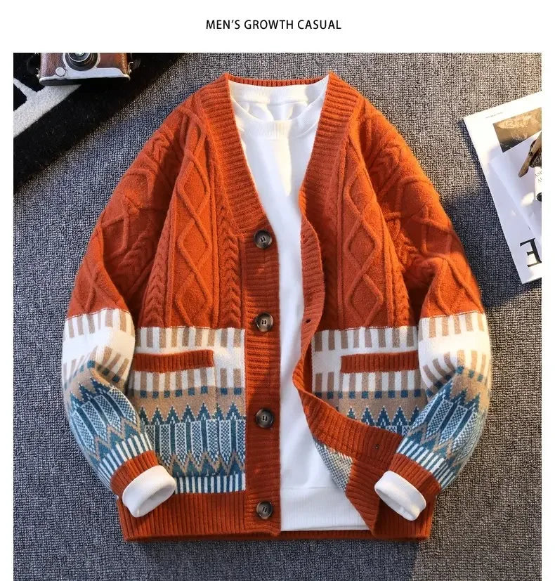 Retro Patchwork V-Neck Cardigan