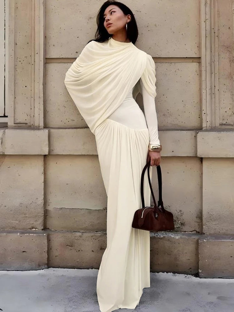 Rushed Shawl Neck Maxi dress