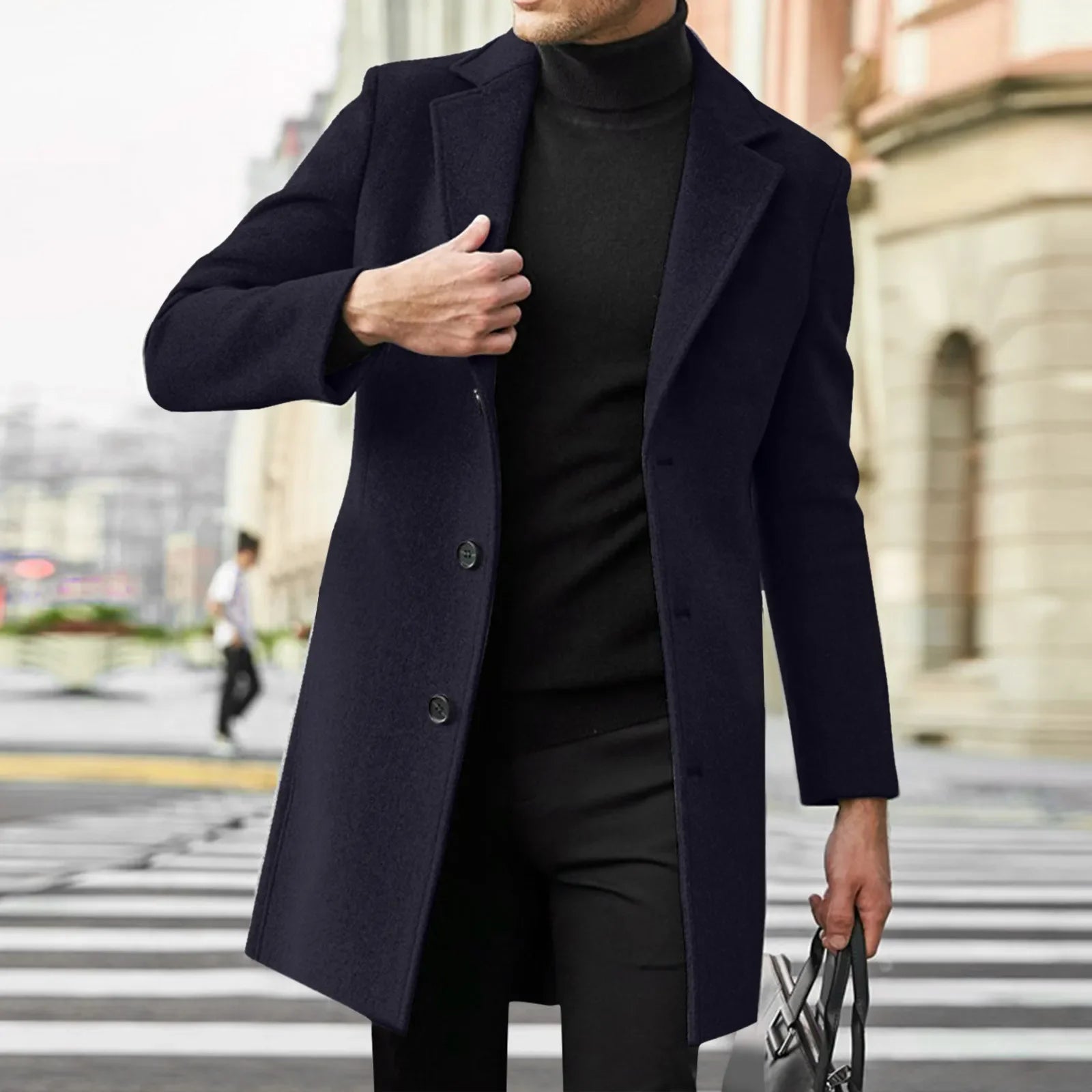 Men's Wool-Blend Trench Coat-Casual Business Style