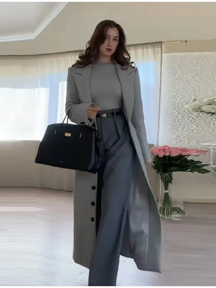 Women's Slim-Fit Long coat with Belt-Winter Outerwear