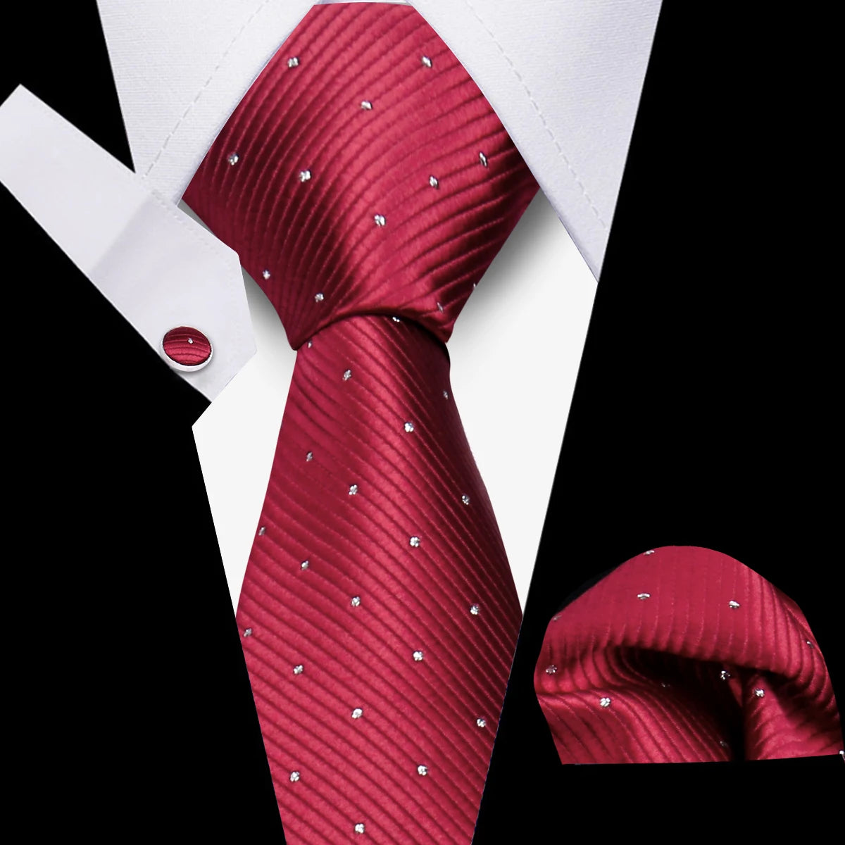 Men's Business Necktie Set Classic Plaid Cufflinks Handkerchief