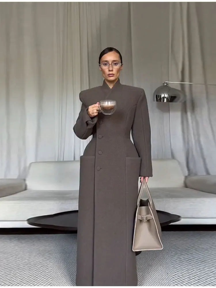 Women's Slim-Fit Long coat with Belt-Winter Outerwear