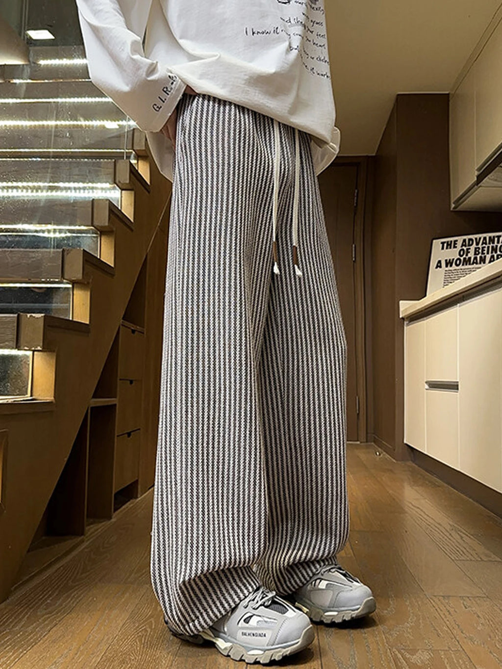 Men’s Striped Casual Pants with Elastic Waist