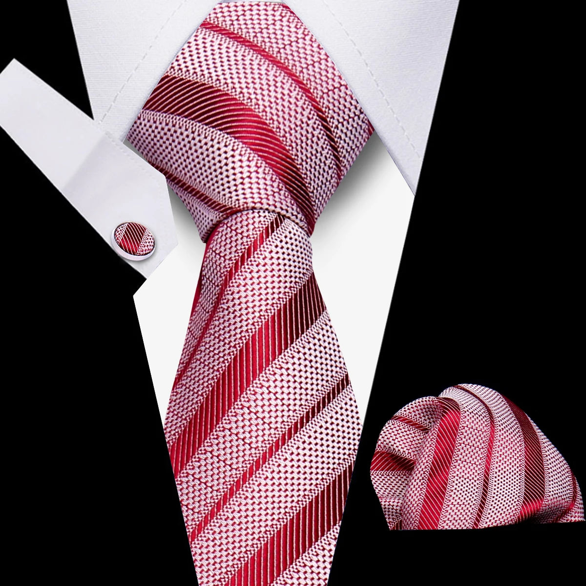 Men's Business Necktie Set Classic Plaid Cufflinks Handkerchief