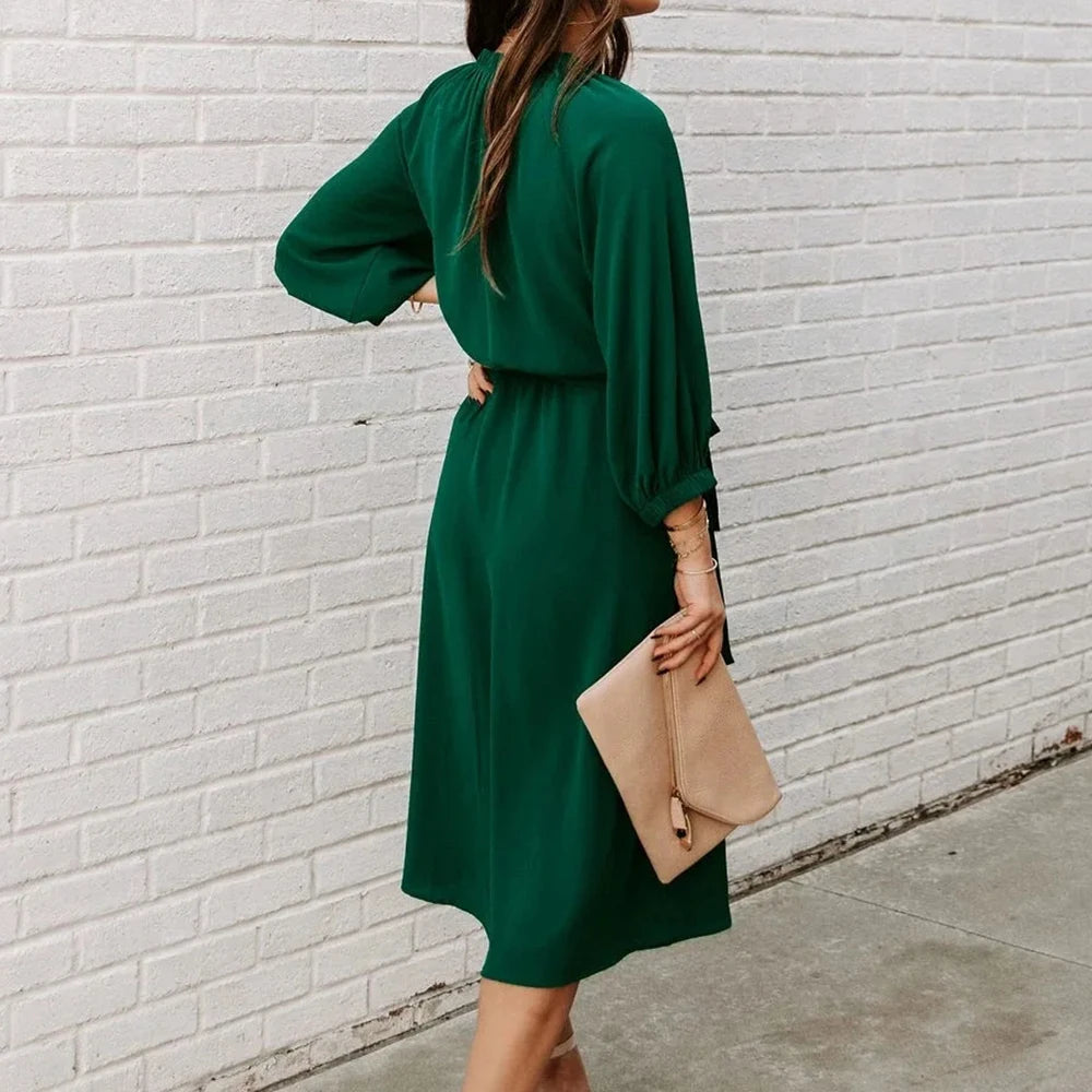 Green Long-Sleeve Midi Dress