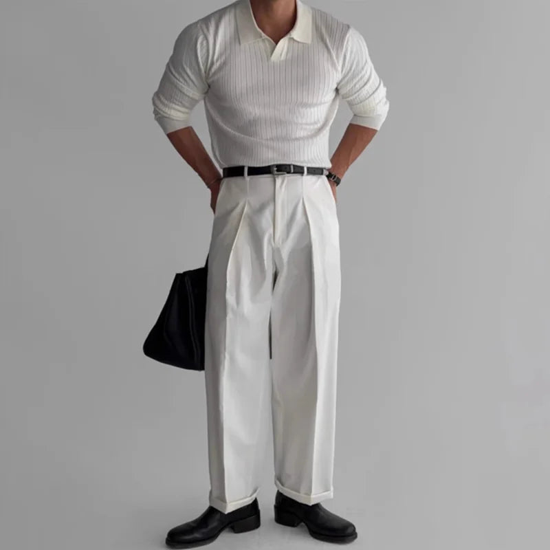 Men’s V-Neck Knit Polo Sweater