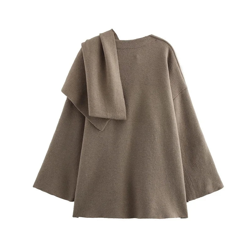 Plush Padded Winter Coat with Asymmetric Scarf-Women