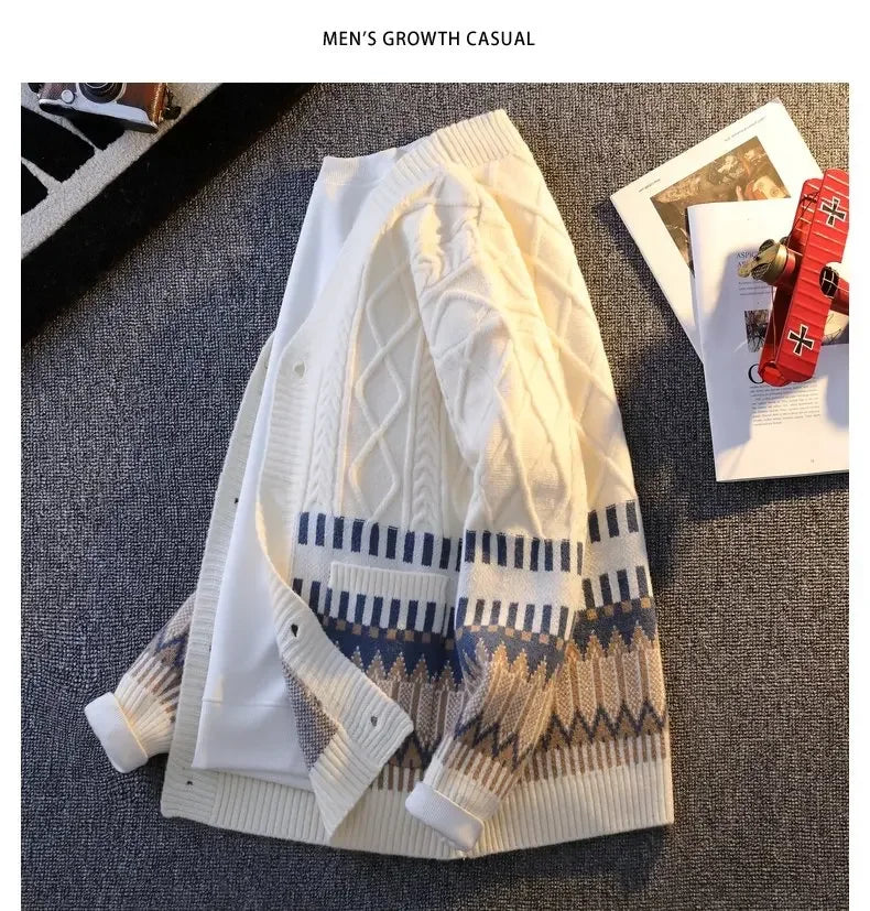 Retro Patchwork V-Neck Cardigan