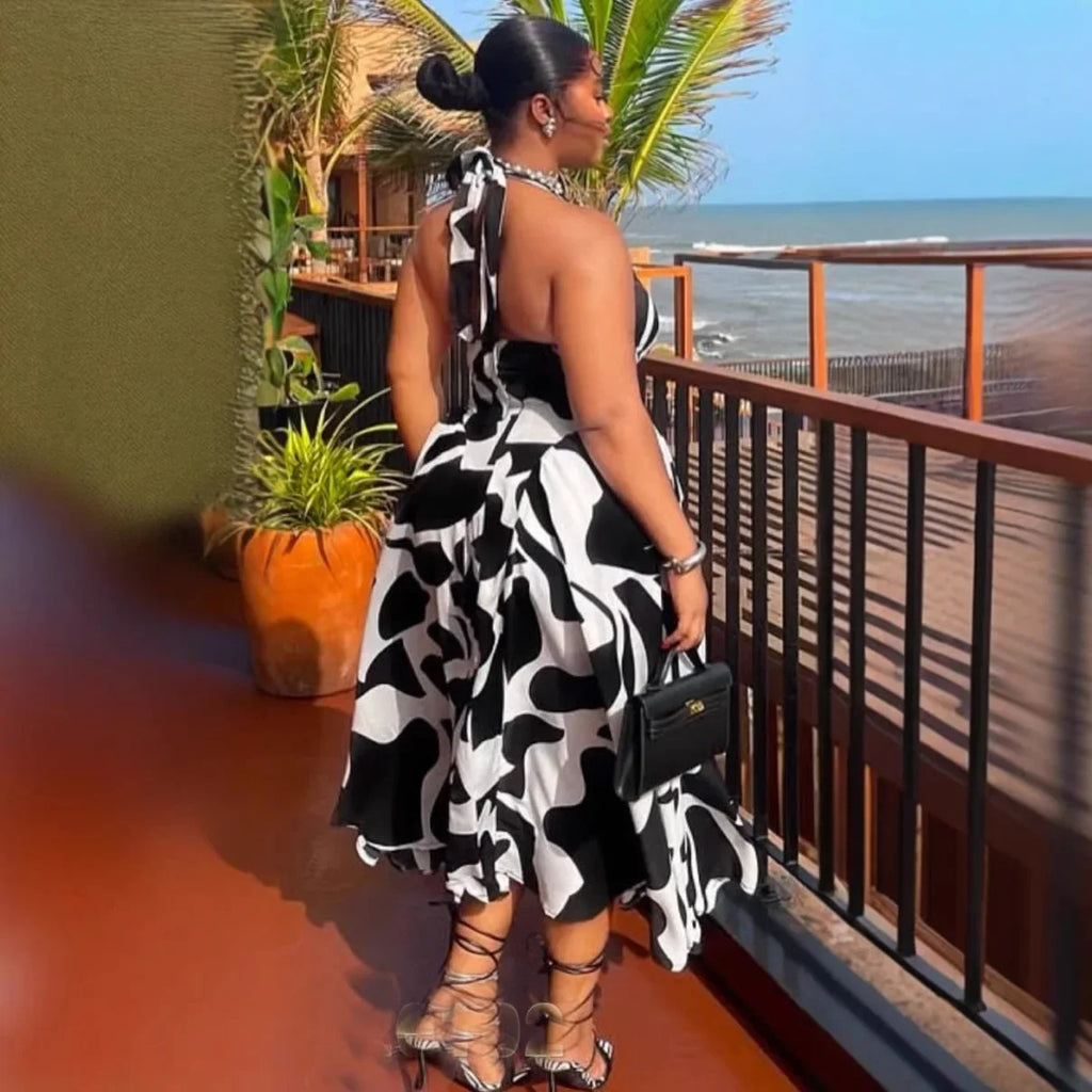 African Print Off-Shoulder Midi Dress