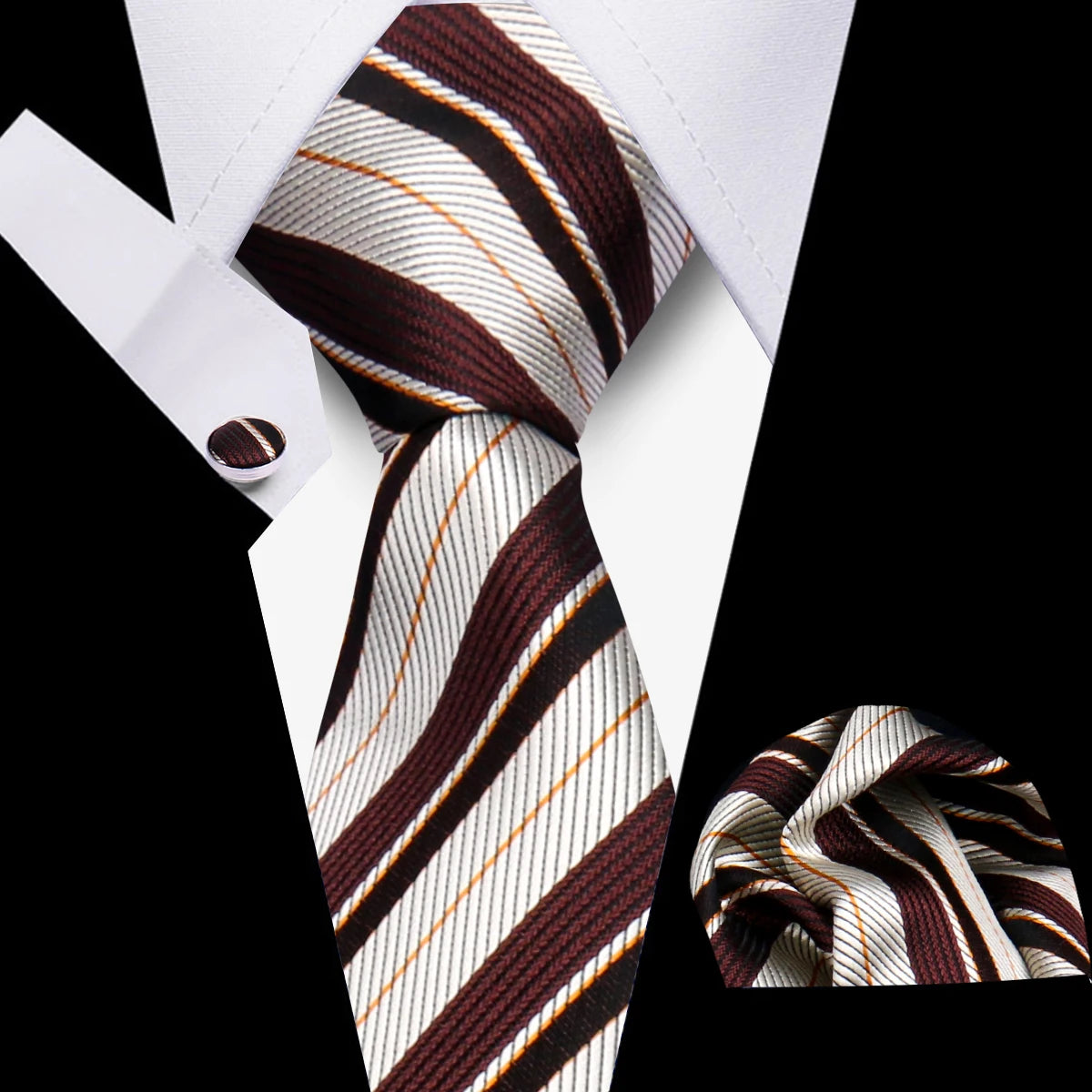 Men's Business Necktie Set Classic Plaid Cufflinks Handkerchief