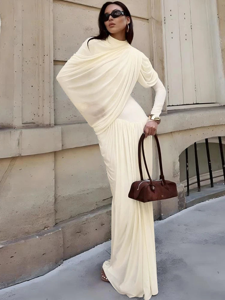 Rushed Shawl Neck Maxi dress