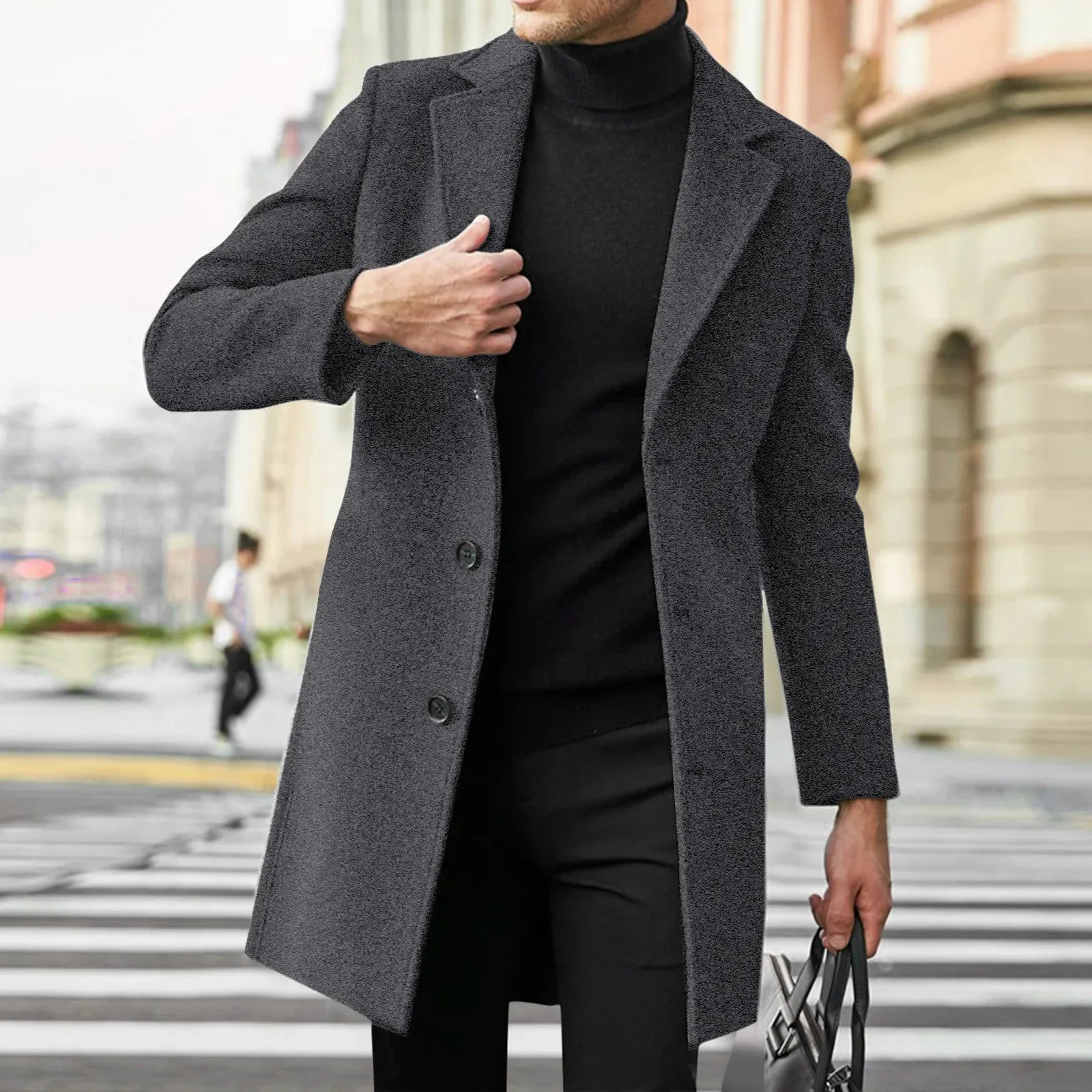 Men's Wool-Blend Trench Coat-Casual Business Style