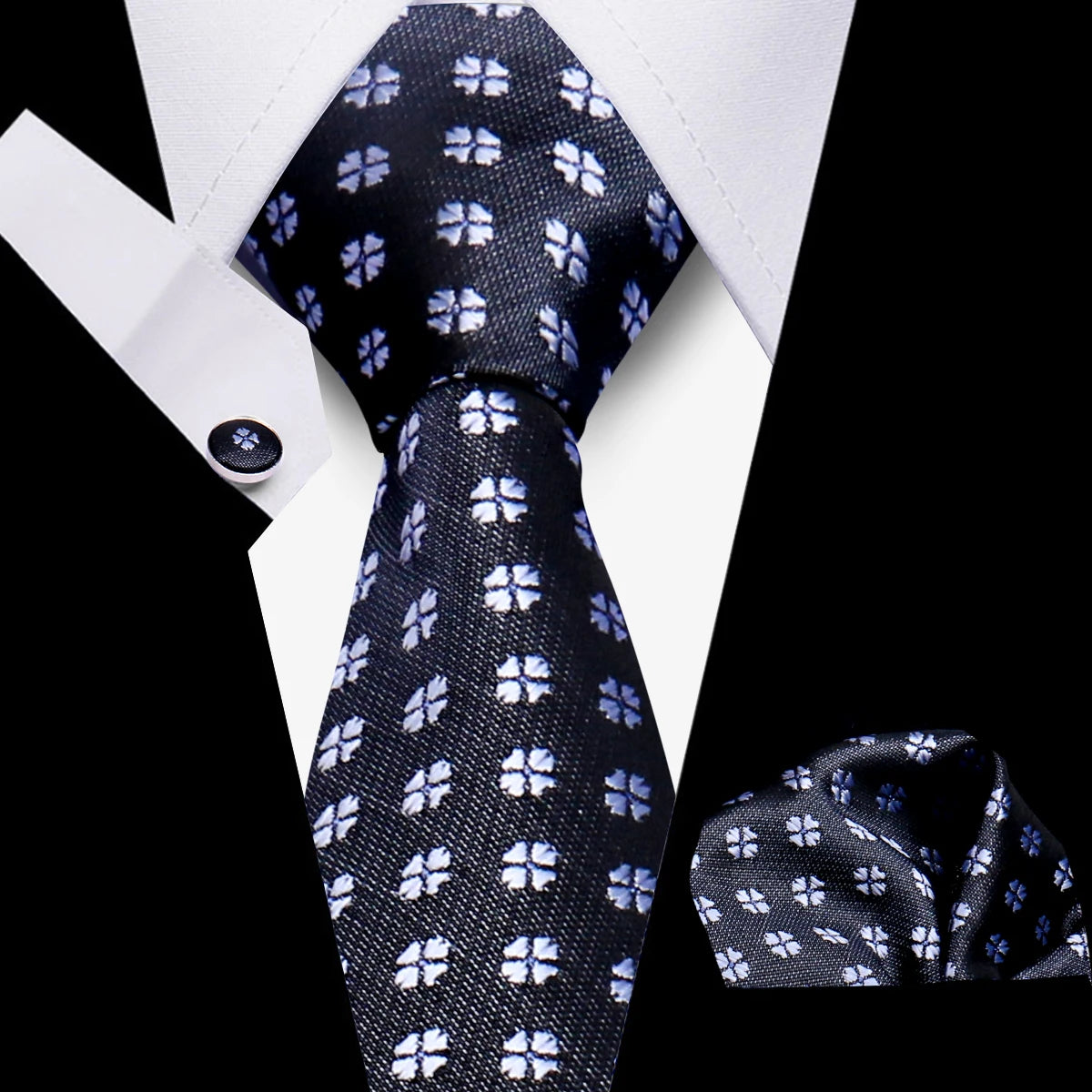 Men's Business Necktie Set Classic Plaid Cufflinks Handkerchief