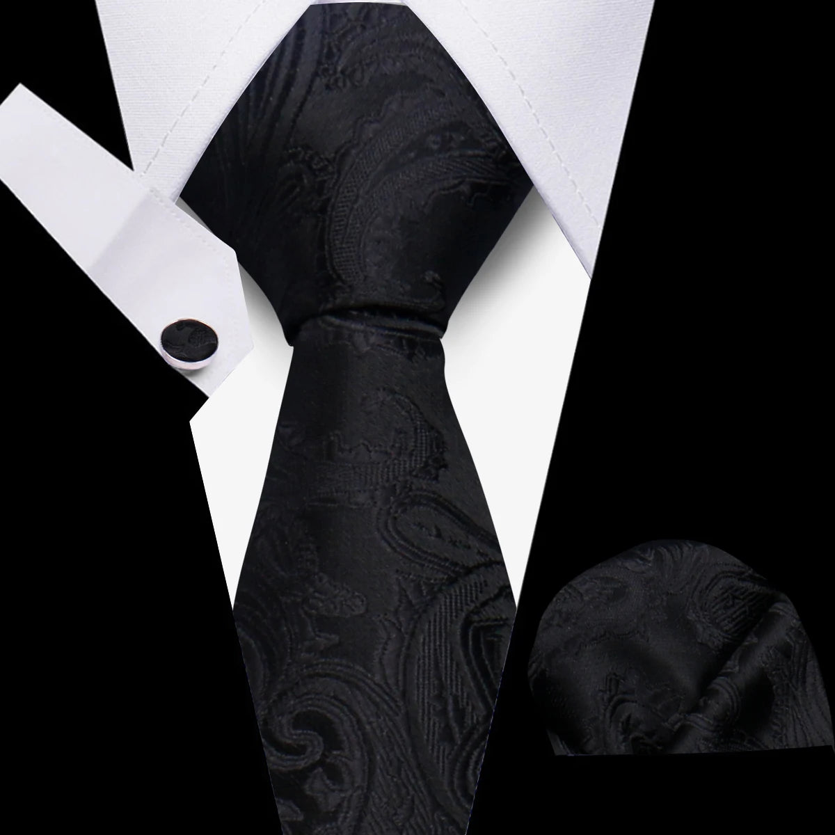 Men's Business Necktie Set Classic Plaid Cufflinks Handkerchief