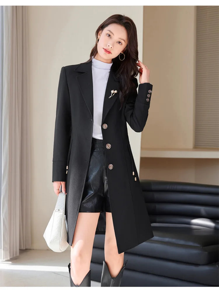 Classic Women's Long Trench Coat-Tailored Fit