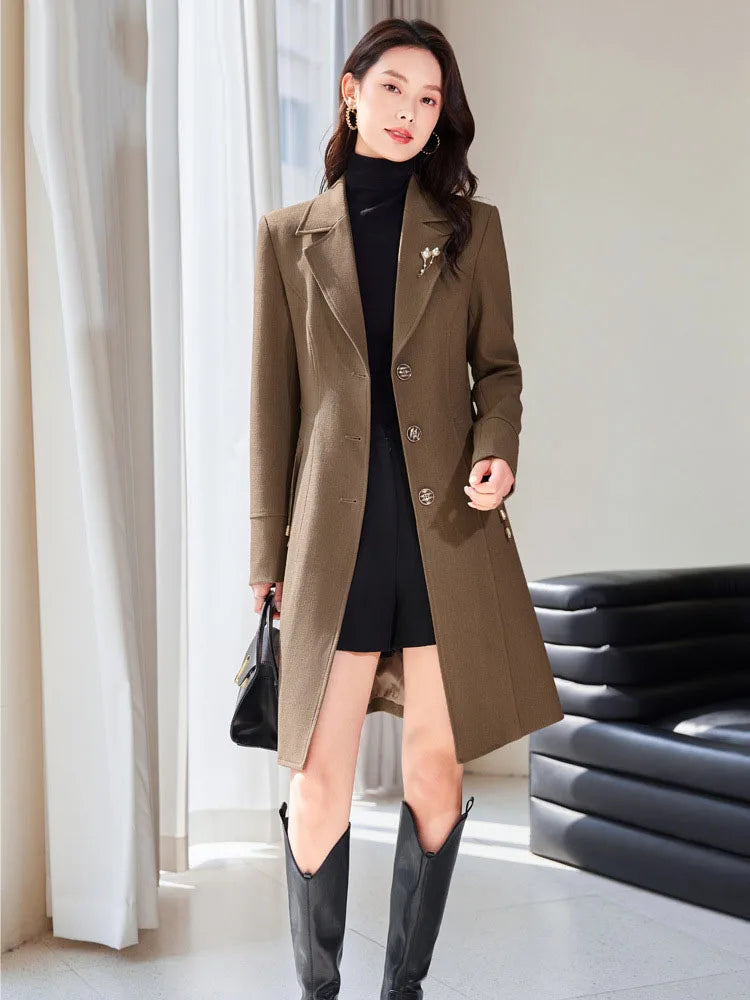 Classic Women's Long Trench Coat-Tailored Fit