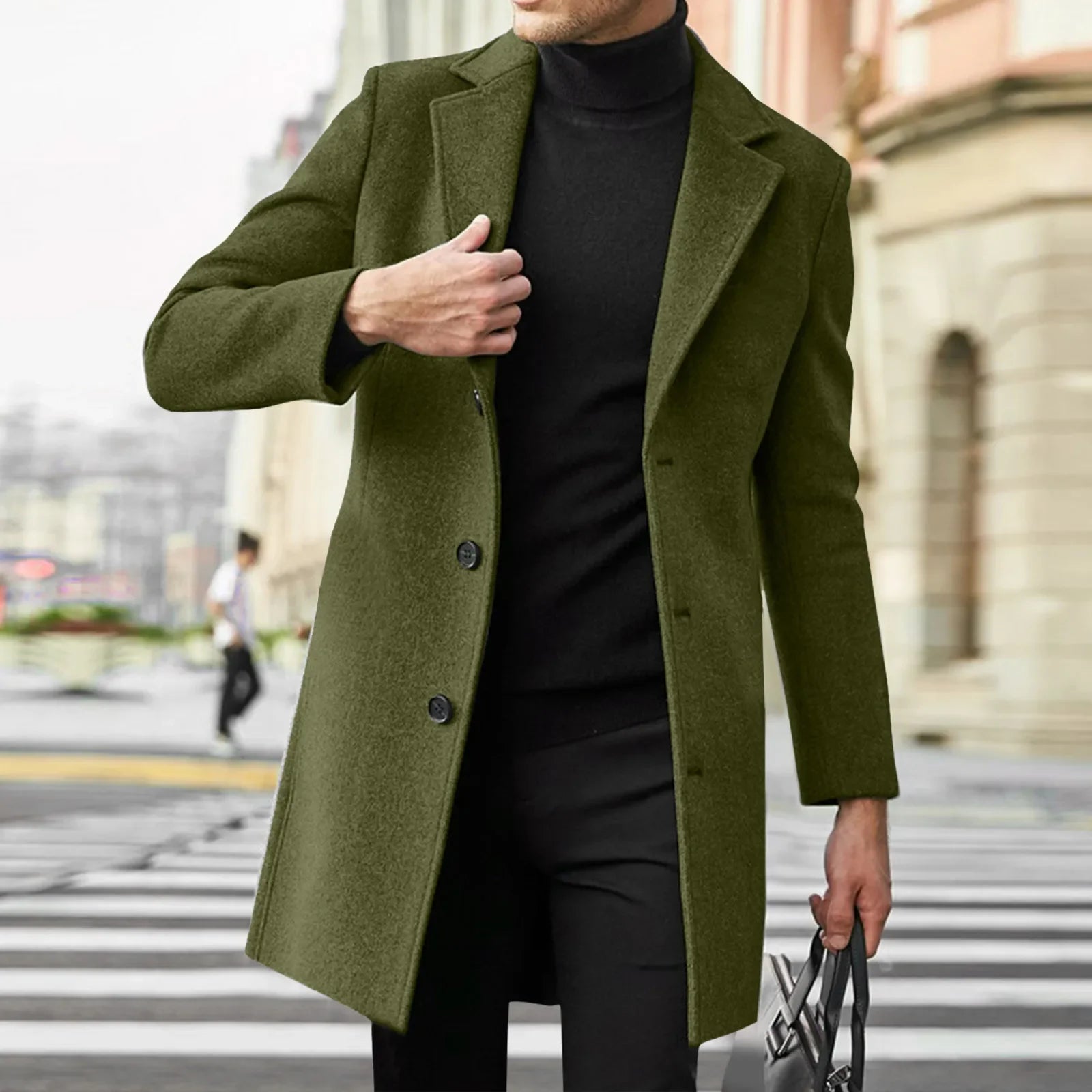Men's Wool-Blend Trench Coat-Casual Business Style