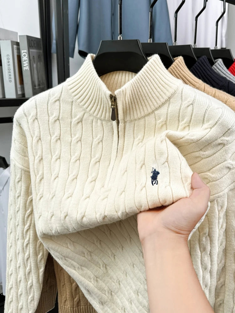 Men’s Half-Zip Knit Sweater with Embroidered Detail