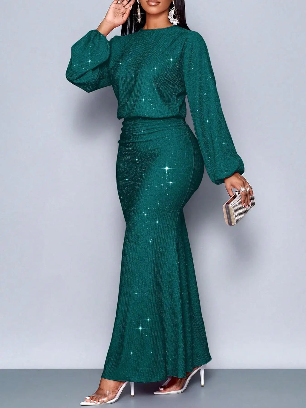 Beaded Long-Sleeve Bodycon Dress
