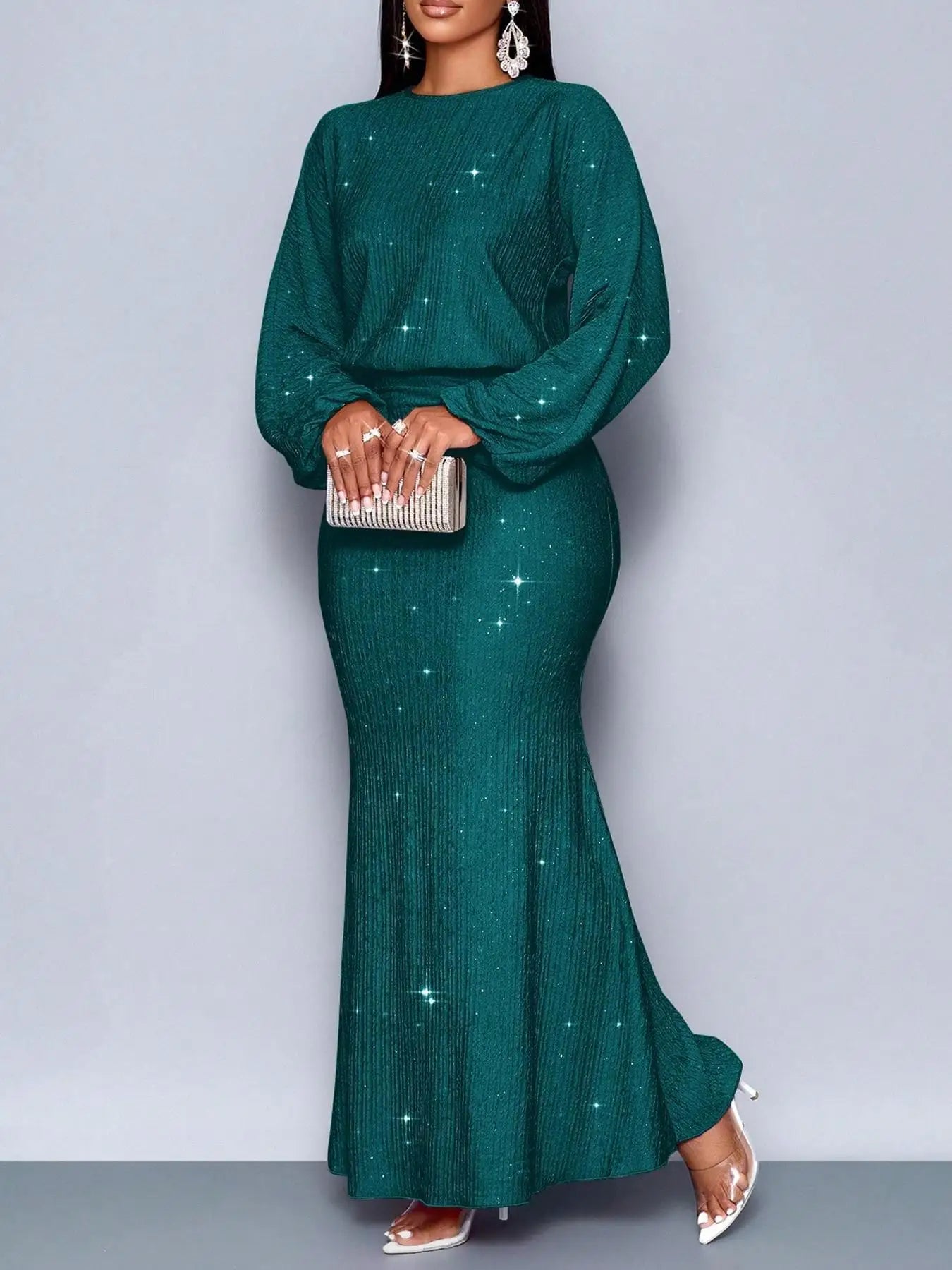 Beaded Long-Sleeve Bodycon Dress