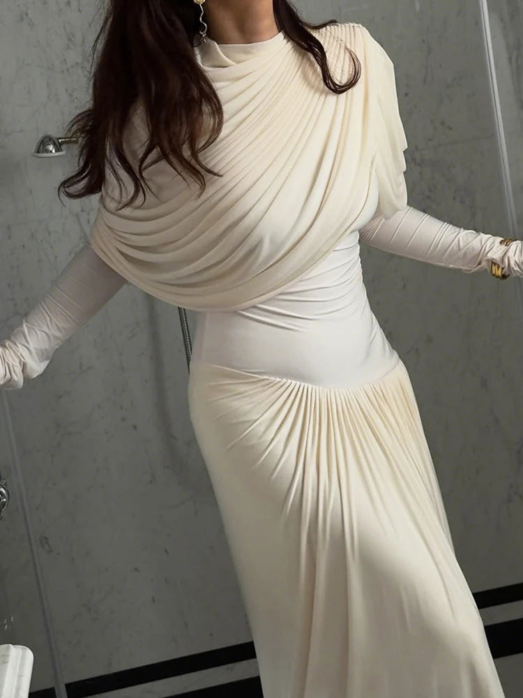 Rushed Shawl Neck Maxi dress