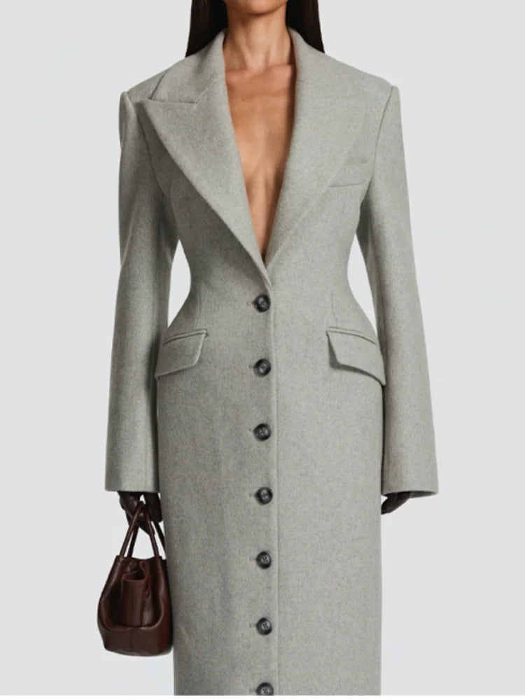 Women's Slim-Fit Long coat with Belt-Winter Outerwear